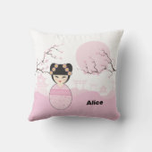 Pink Kokeshi Doll Typical Japanese Landscape クッション (裏面)