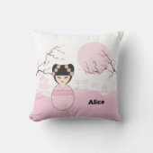 Pink Kokeshi Doll Typical Japanese Landscape クッション (正面)