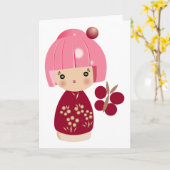 Pink Kokeshi Triplet Card カード (黄色い花)