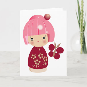 Pink Kokeshi Triplet Card カード