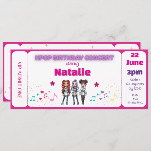 Pink KPOP Birthday Concert Ticket 招待状 (正面/裏面)