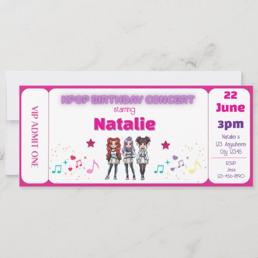 Pink KPOP Birthday Concert Ticket 招待状 (正面)