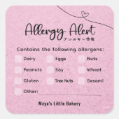 Pink Kraft Allergy Alert Allergen Warning スクエアシール (正面)