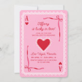 Pink Lace Ace of Hearts Lucky in Love Bachelorette 招待状 (正面)
