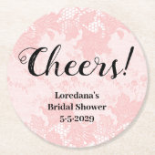 Pink Lace Bridal Shower ラウンドペーパーコースター (正面)