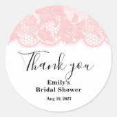 Pink Lace Bridal Shower Classic Round Sticker ラウンドシール (正面)