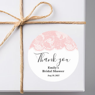 Pink Lace Bridal Shower Classic Round Sticker ラウンドシール