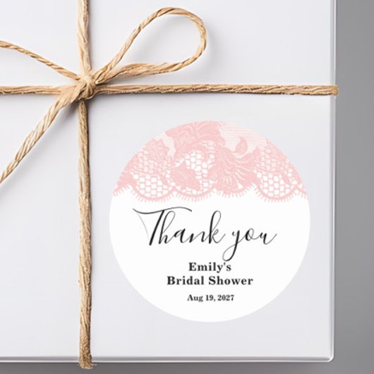 Pink Lace Bridal Shower Classic Round Sticker ラウンドシール