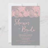 Pink Lace Grey Bridal Shower Invitation 招待状 (正面)