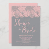 Pink Lace Grey Bridal Shower Invitation 招待状 (正面/裏面)