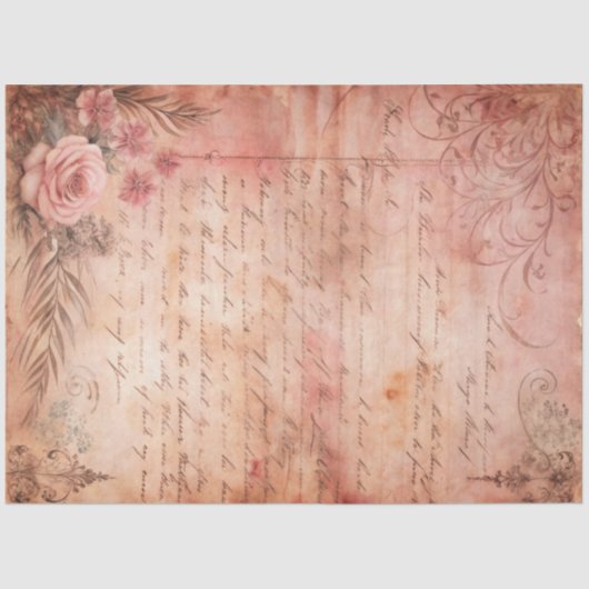Pink Lace Grunge Old Letter Decoupage 薄葉紙 (正面)