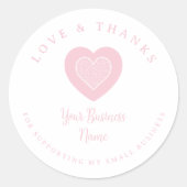 Pink Lace Heart Love & Thanks Supporting Business ラウンドシール (正面)