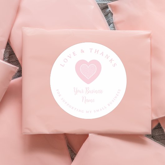 Pink Lace Heart Love & Thanks Supporting Business ラウンドシール
