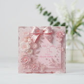Pink Lace Pearls Floral Sweet Birthday Party 招待状 (スタンド正面)