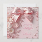 Pink Lace Pearls Floral Sweet Birthday Party 招待状 (裏面)