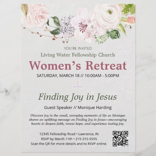 Pink Lace Spring Floral Women's Retreat Invitation チラシ (正面)