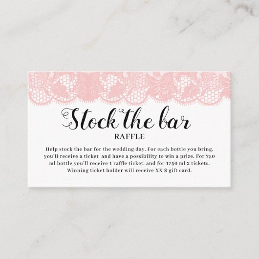 Pink Lace Stock the bar Bridal Shower  エンクロージャーカード (正面)