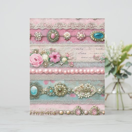 Pink Lace Stripes Junk Journal Scrapbook Paper (スタンド正面)