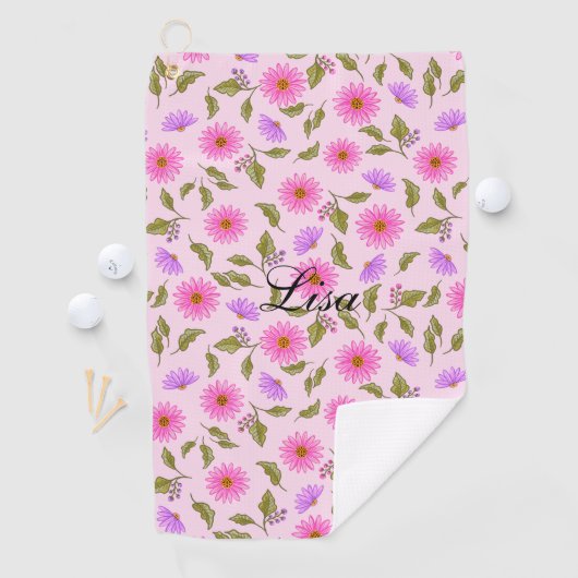 Pink Lacy Daisy Personalized Golf Towel ゴルフタオル (インサイチュ)
