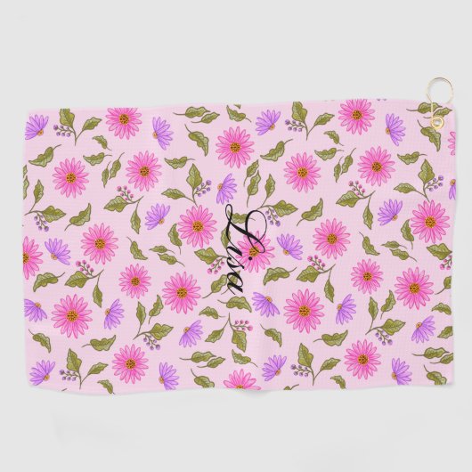 Pink Lacy Daisy Personalized Golf Towel ゴルフタオル (横)