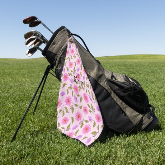 Pink Lacy Daisy Personalized Golf Towel ゴルフタオル (グリーン)