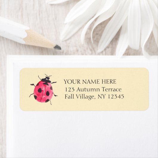 Pink Lady Bug Hand-Painted Return Address Labels ラベル (インサイチュ)