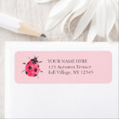 Pink Lady Bug Hand-Painted Return Address Labels ラベル (インサイチュ)
