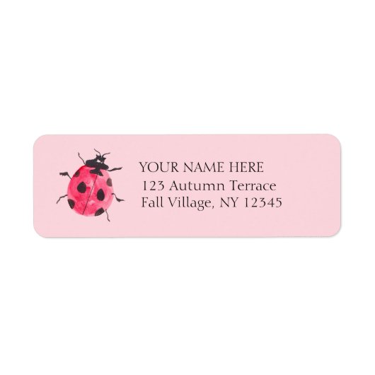 Pink Lady Bug Hand-Painted Return Address Labels ラベル (正面)
