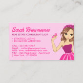 Pink Lady Cartoon Elegant Mortgage Broker Realtor 名刺 (裏面)