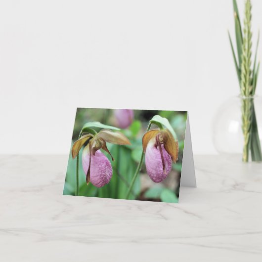 Pink Lady Slipper Orchids Flower Photography ノートカード (正面)