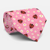 Pink Ladybird & Flower Pattern ネクタイ (ロール)