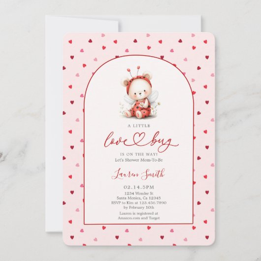 Pink ladybug Baby Shower Girl 招待状 (正面)