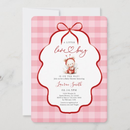 Pink ladybug Baby Shower Girl 招待状 (正面)