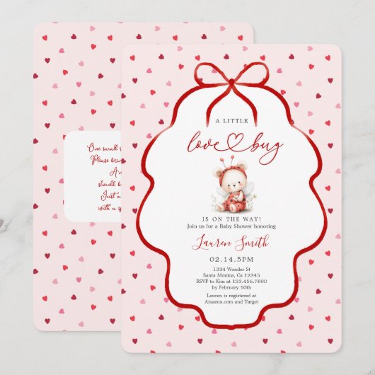 Pink ladybug Baby Shower Girl 招待状 (正面/裏面)