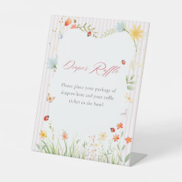 Pink Ladybug Floral Garden Diaper Raffle 台座サイン