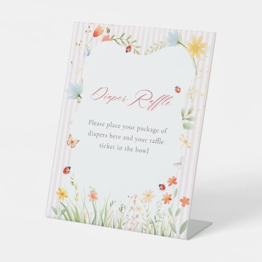 Pink Ladybug Floral Garden Diaper Raffle 台座サイン (正面)