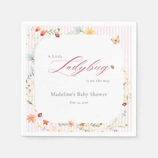 Pink Ladybug Garden Floral Baby Shower スタンダードカクテルナプキン (正面)