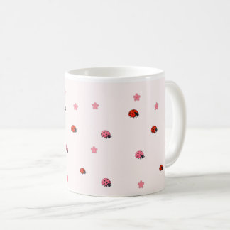 Pink Ladybug Garden Pattern Mug コーヒーマグカップ