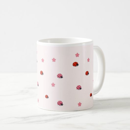 Pink Ladybug Garden Pattern Mug コーヒーマグカップ (正面右)