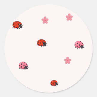 Pink Ladybug Garden Pattern Sticker ラウンドシール