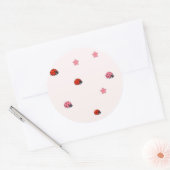Pink Ladybug Garden Pattern Sticker ラウンドシール (封筒)