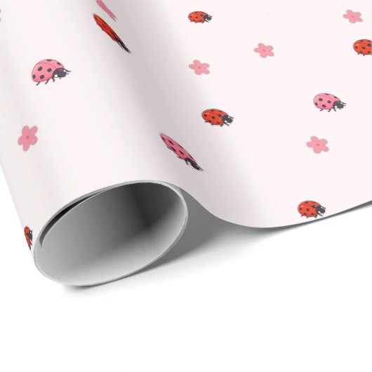 Pink Ladybug Garden Pattern Wrapping Paper ラッピングペーパー (ロールコーナー)