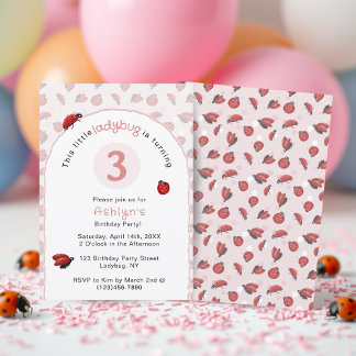 Pink Ladybug Girls Birthday  Invitation 招待状