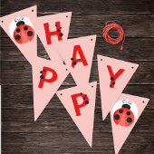 Pink Ladybug Happy Birthday Banner バンティングフラッグ