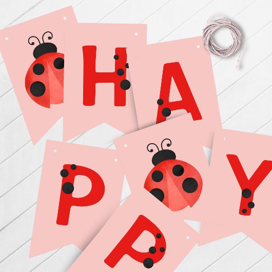 Pink Ladybug Happy Birthday Bunting Banner バンティングフラッグ