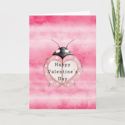 Pink Ladybug Heart Valentine's Day カード (正面)
