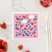 Pink Ladybugs Cute Spring Napkins スタンダードカクテルナプキン (インサイチュ)