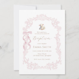 Pink Lamb Elegant Christian Girl Baptism 招待状