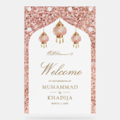 Pink Lantern Rose Gold Muslim Wedding Welcome アクリルサイン (正面)