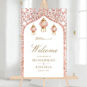 Pink Lantern Rose Gold Muslim Wedding Welcome アクリルサイン